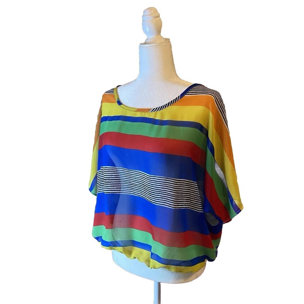 Pink Collection Size XL Cropped Top‎ Bright Stripes Sheer Cold Shoulder Flaw